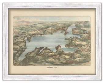 LAKE SUNAPEE, New Hampshire 1905 Bird's Eye View Map