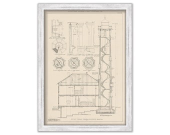 ALCATRAZ ISLAND LIGHTHOUSE, California  - Drawing and Plan of the Lighthouse as it was in 1909.