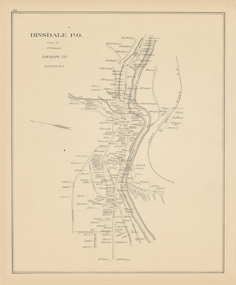 HINSDALE New Hampshire 1892 Map Replica or Genuine ORIGINAL Etsy