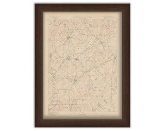 FRANKLIN, DOVER and SHERBORN, Massachusetts 1890 - Topographic Map - Replica and Genuine Original