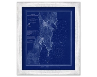 CAMDEN and ROCKPORT HARBORS, Maine  - 1864 Nautical Chart Blueprint