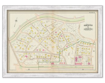 BROOKLINE, Massachusetts 1900 map, Plate 9 - Cleveland Circle, Beacon St, Commonwealth Ave - Replica or GENUINE ORIGINAL
