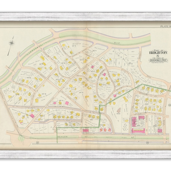 BROOKLINE, Massachusetts 1900 map, Plate 9 - Cleveland Circle, Beacon St, Commonwealth Ave - Replica or GENUINE ORIGINAL