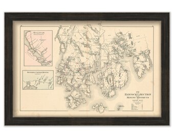 Hancock County, Maine GOLD and SILVER MINES - 1881 Map, Replica or Genuine Original