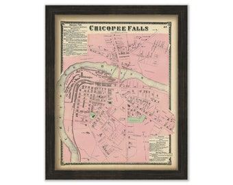 CHICOPEE FALLS, Massachusetts 1870 Map - Replica or Genuine ORIGINAL