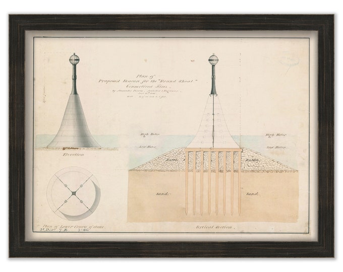 RIVER ROUND SHOAL Beacon, Connecticut  - Drawing of the proposed Beacon 1841.