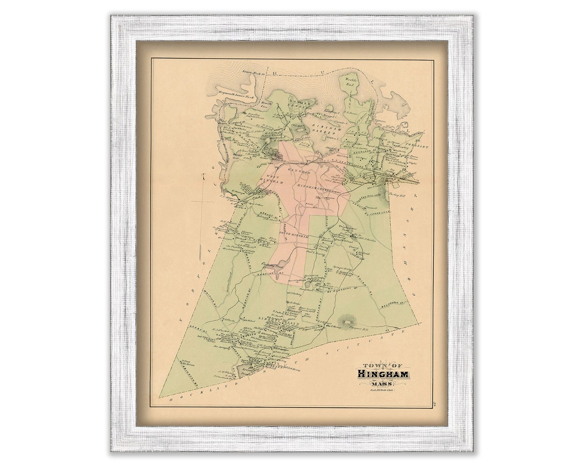 HINGHAM Massachusetts 1879 Map Replica or Genuine ORIGINAL Etsy