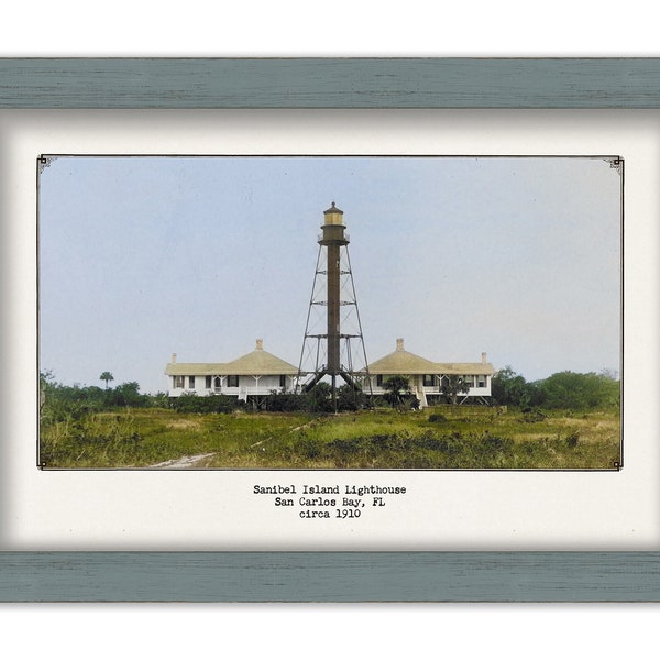 SANIBEL ISLAND LIGHTHOUSE, Florida  - Colorized Old Photo of the Lighthouse as it was in 1910.