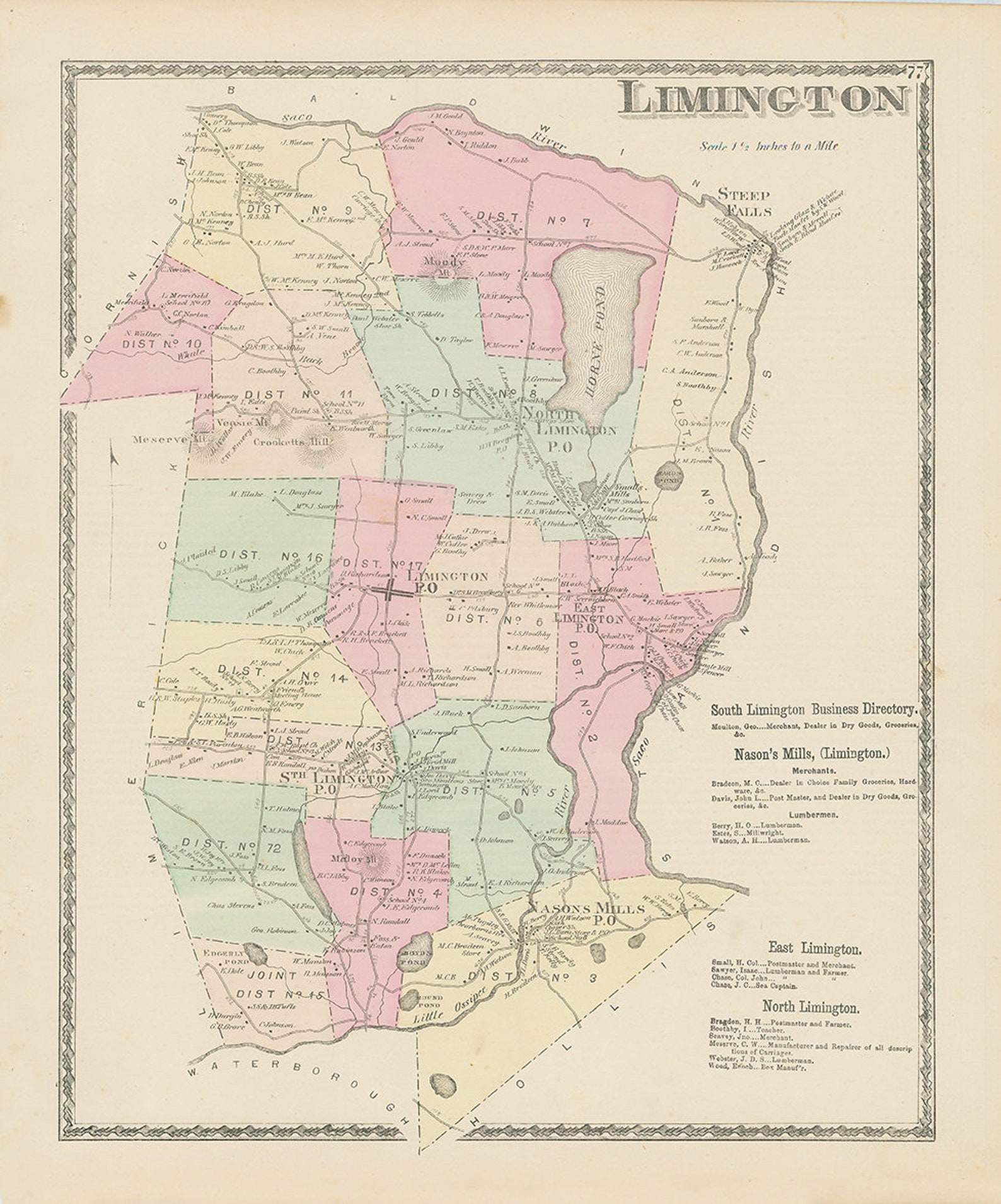 Town of LIMINGTON Maine 1872 Map Etsy