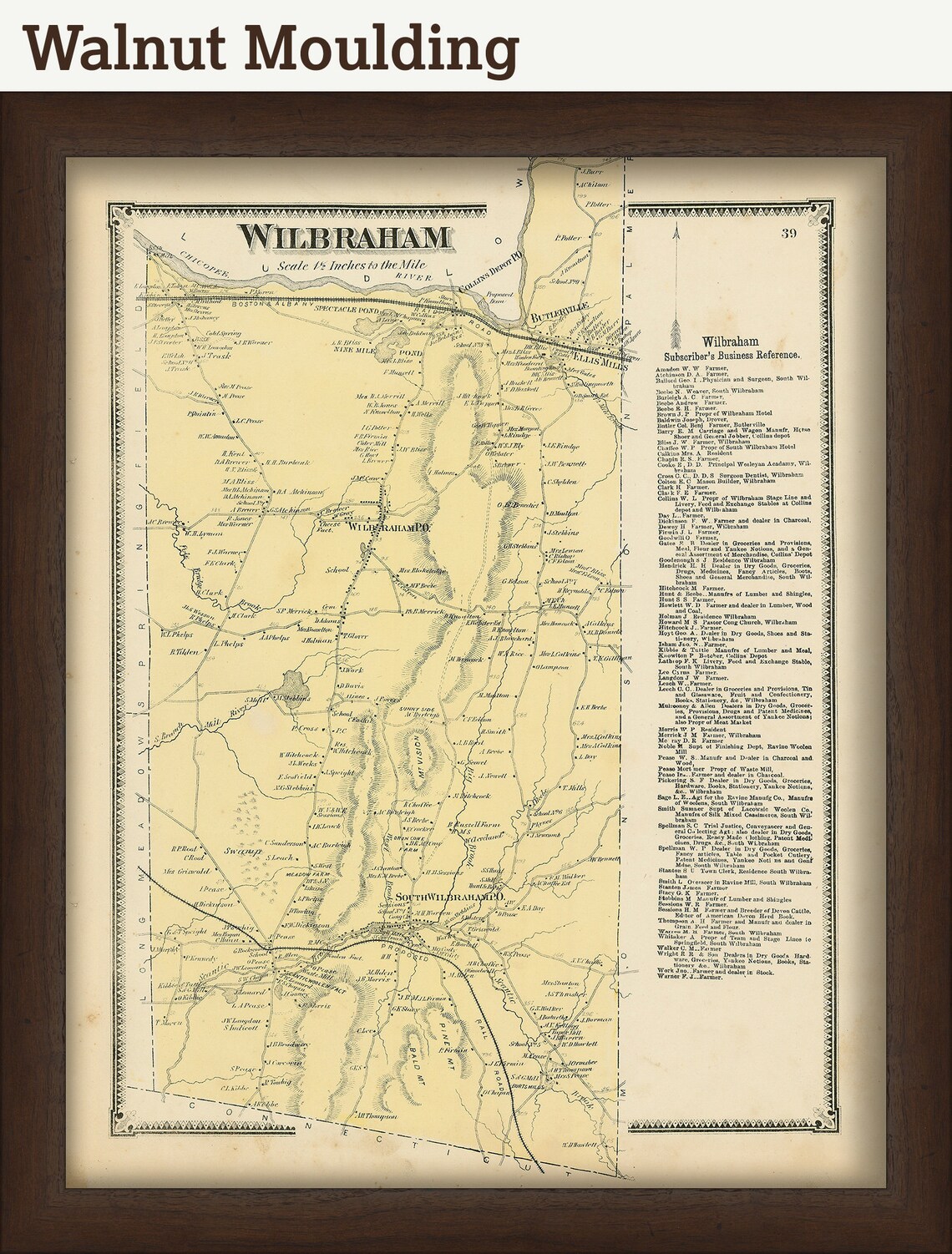 Town of WILBRAHAM Massachusetts 1870 Map Etsy