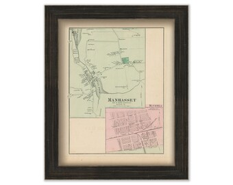 Manhasset and Mineola Villages, North Hempstead, New York 1873 Map, Replica and GENUINE ORIGINAL