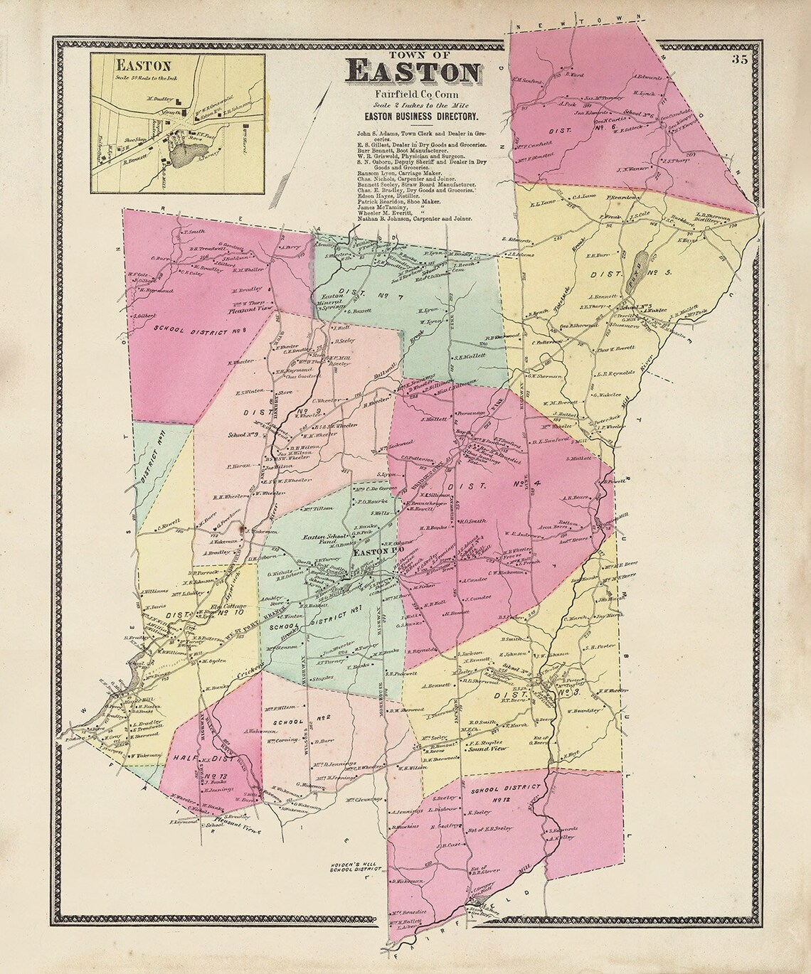 EASTON Connecticut Map 1867 Etsy