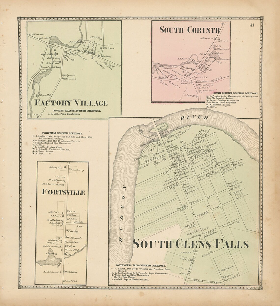 SOUTH GLENS FALLS New York 1866 Map Replica or Genuine Etsy