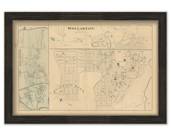 Villages of QUINCY, Massachusetts 1876 Map - Replica or GENUINE ORIGINAL