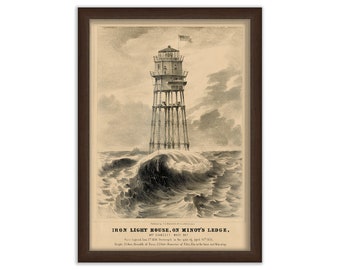 Minots Ledge Light House - Off of Cohasset/Scituate, Massachusetts 1850