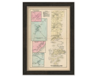 CUMBERLAND and Great Chebeague Island, Maine 1871 Map, Replica or Genuine Original