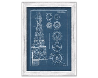 TIMBALIER ISLAND LIGHTHOUSE, Louisiana  -  Blueprint Drawing and Plan of the Lighthouse as it was in 1871.