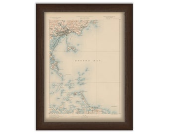 BOSTON BAY, Massachusetts 1890 - Topographic Map - Replica and Genuine Original