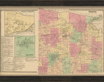Town of SODUS, New York 1874 Map, Replica and GENUINE ORIGINAL