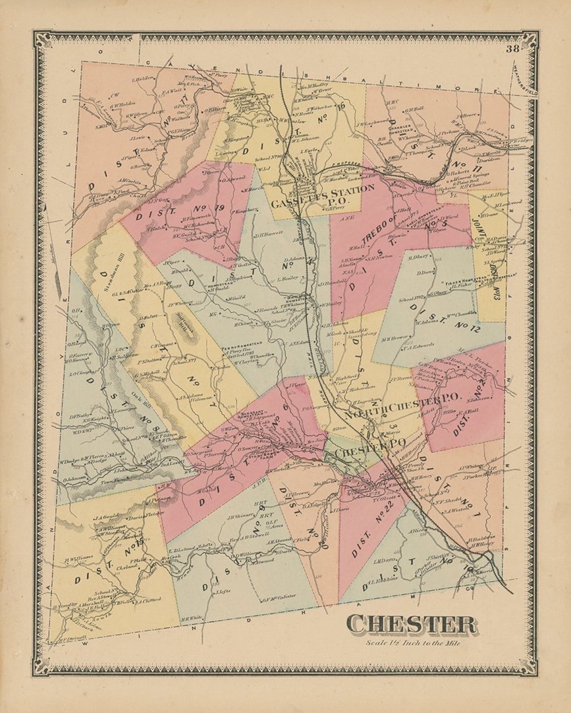 CHESTER Windsor County Vermont 1869 Map Replica or Genuine Etsy