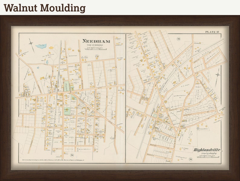 Village of NEEDHAM Massachusetts 1888 Map