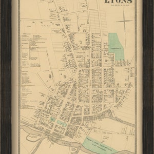 Village of LYONS, New York 1874 Map, Replica and GENUINE ORIGINAL image 2