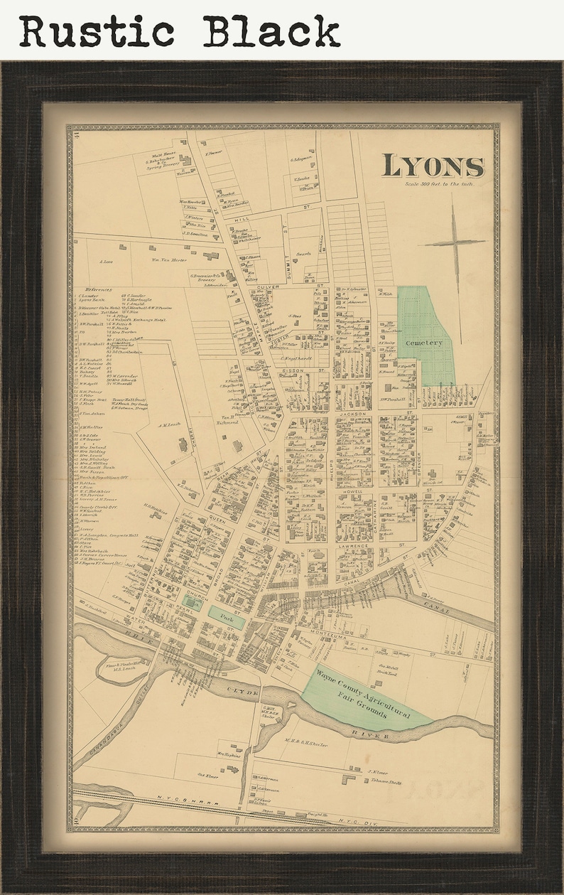 Village of LYONS, New York 1874 Map, Replica and GENUINE ORIGINAL image 2