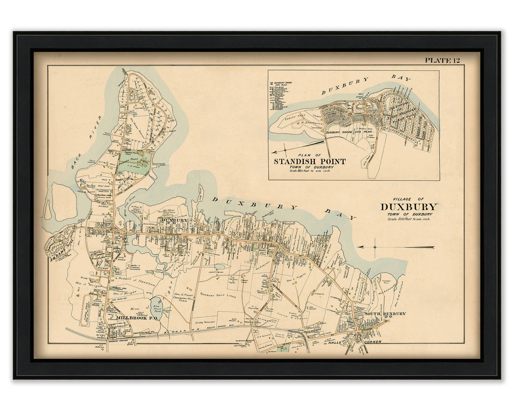 Duxbury, Massachusetts Village Map 1903 Colored Reproduction