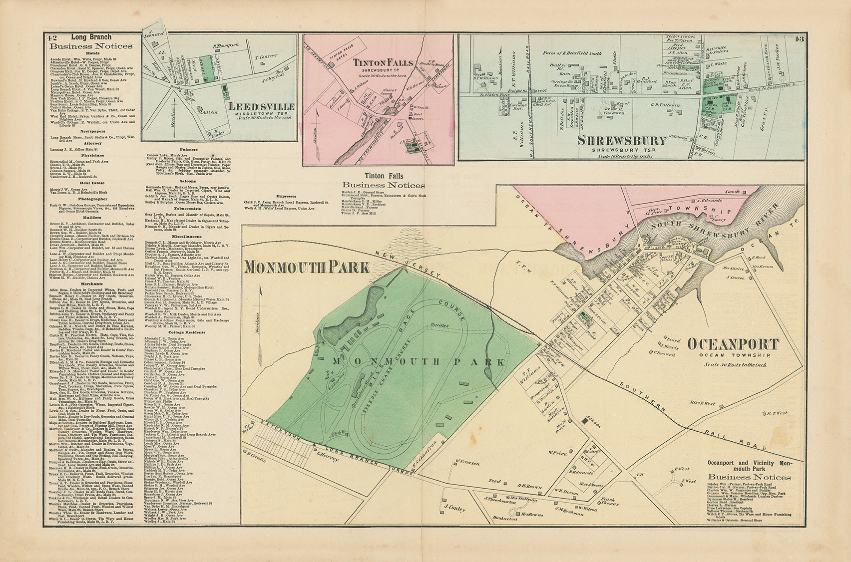 OCEANPORT, New Jersey 1873 Map - Replica or Genuine ORIGINAL