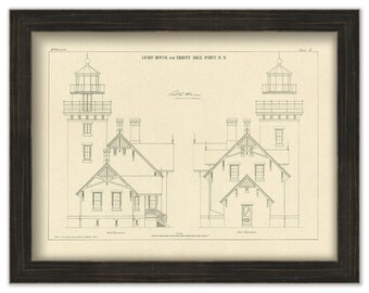 THIRTY MILE POINT Lighthouse, Lake Ontario, New York  - Drawing and plans of the Lighthouse as it was in 1874.