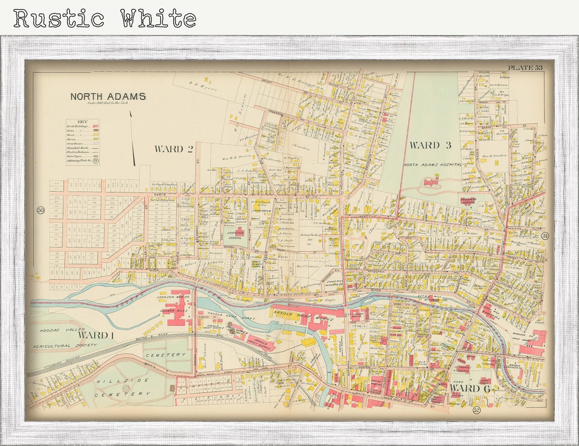 Village of NORTH ADAMS Massachusetts 1904 Map Replica or Etsy