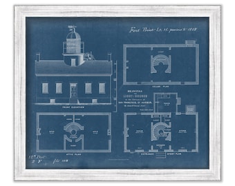 FORT POINT LIGHTHOUSE, California  - Blueprint Drawing and Plan of the Lighthouse as it was in 1853.
