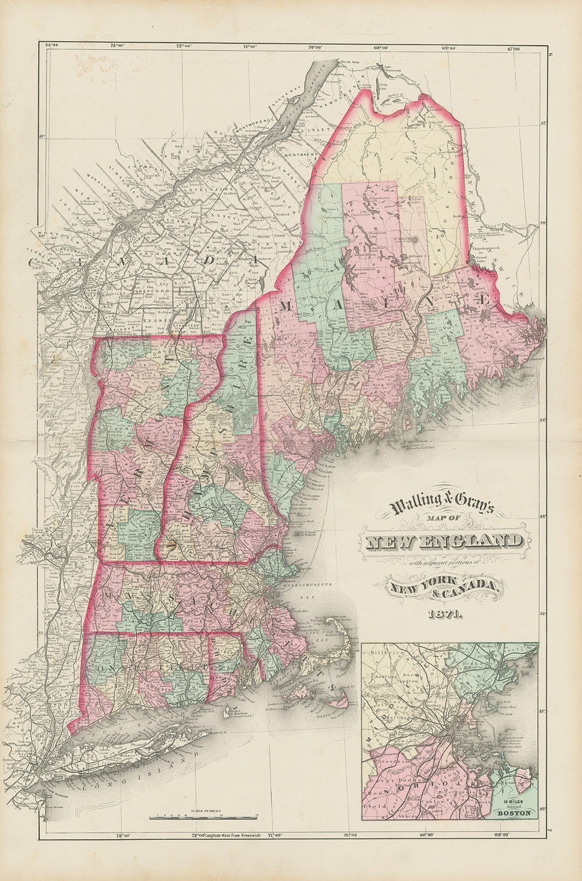 BERKSHIRE COUNTY Massachusetts 1871 Map by Walling and Gray Etsy