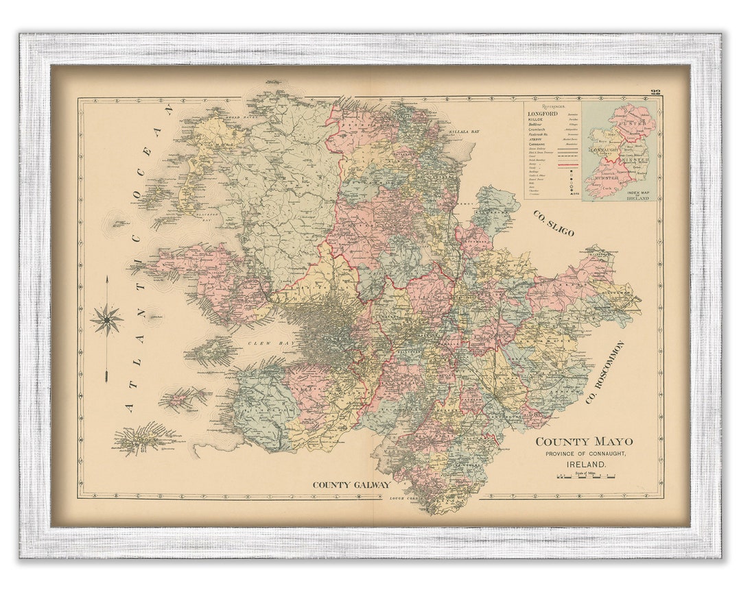 COUNTY MAYO, Ireland 1901 Map Replica or GENUINE Original Etsy