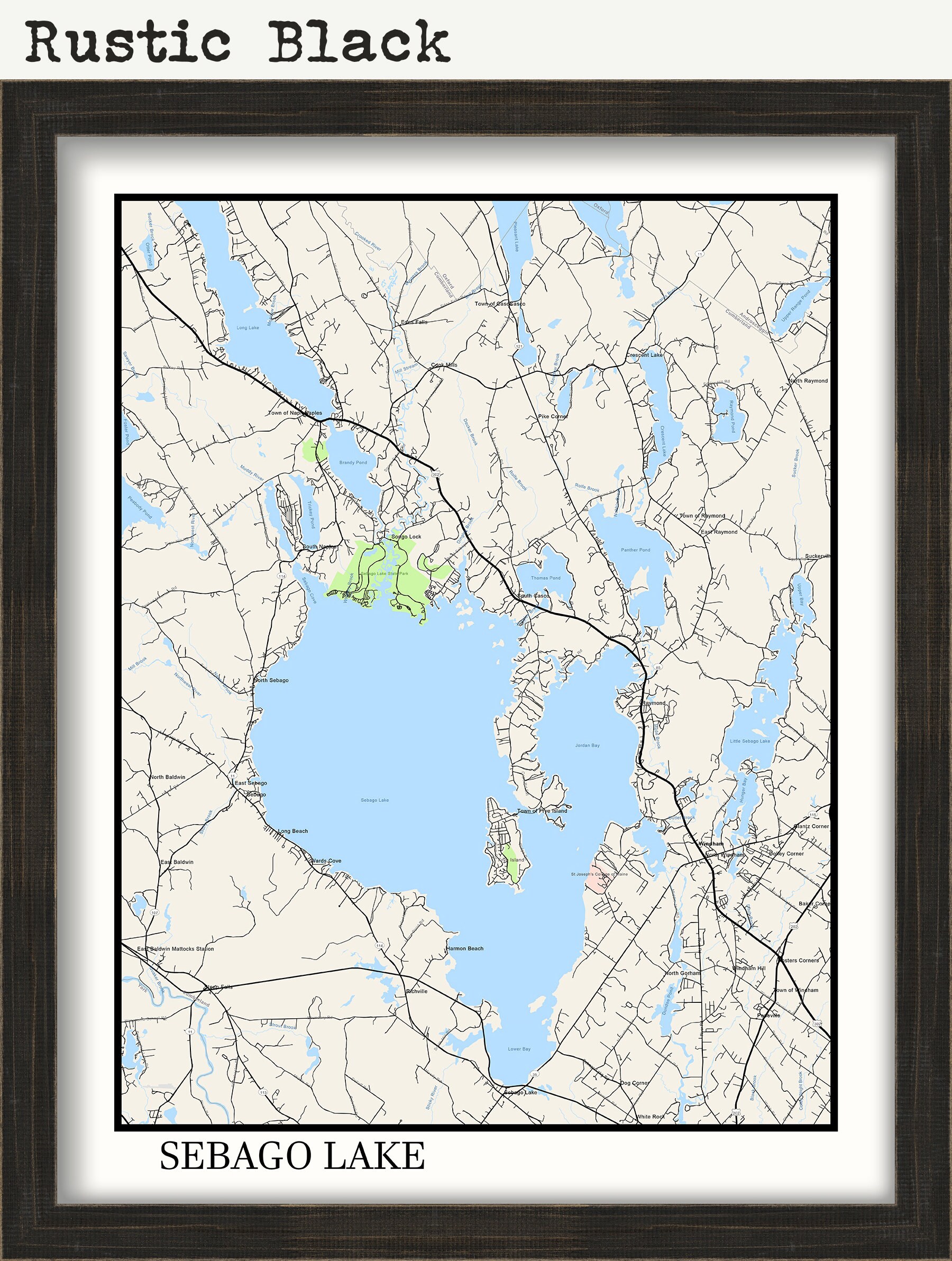 Sebago Lake Fishing Map Sebago Lake, Maine - Map Poster