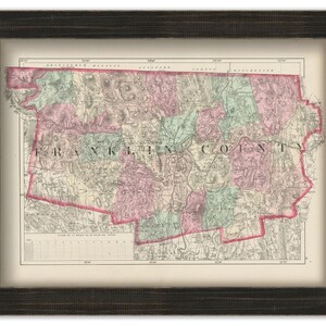 FRANKLIN COUNTY, Massachusetts 1871 Map by Walling and Gray - Replica or Genuine Original