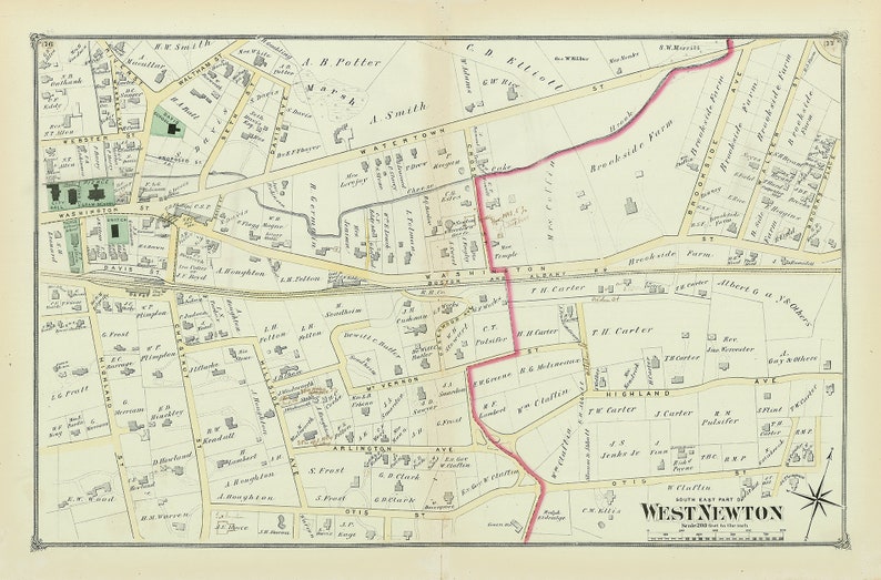City of NEWTON WEST NEWTON Massachusetts 1874 Map Etsy