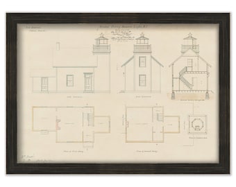 BRISTOL FERRY LIGHTHOUSE, Bristol, Rhode Island  -  Drawing and Plan of the Lighthouse as it was in 1855.