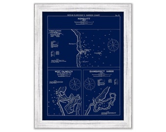 Nonquitt, West Falmouth & Quamquissett Harbors, MA - Blue Print - Nautical Chart by George W. Eldridge 1901