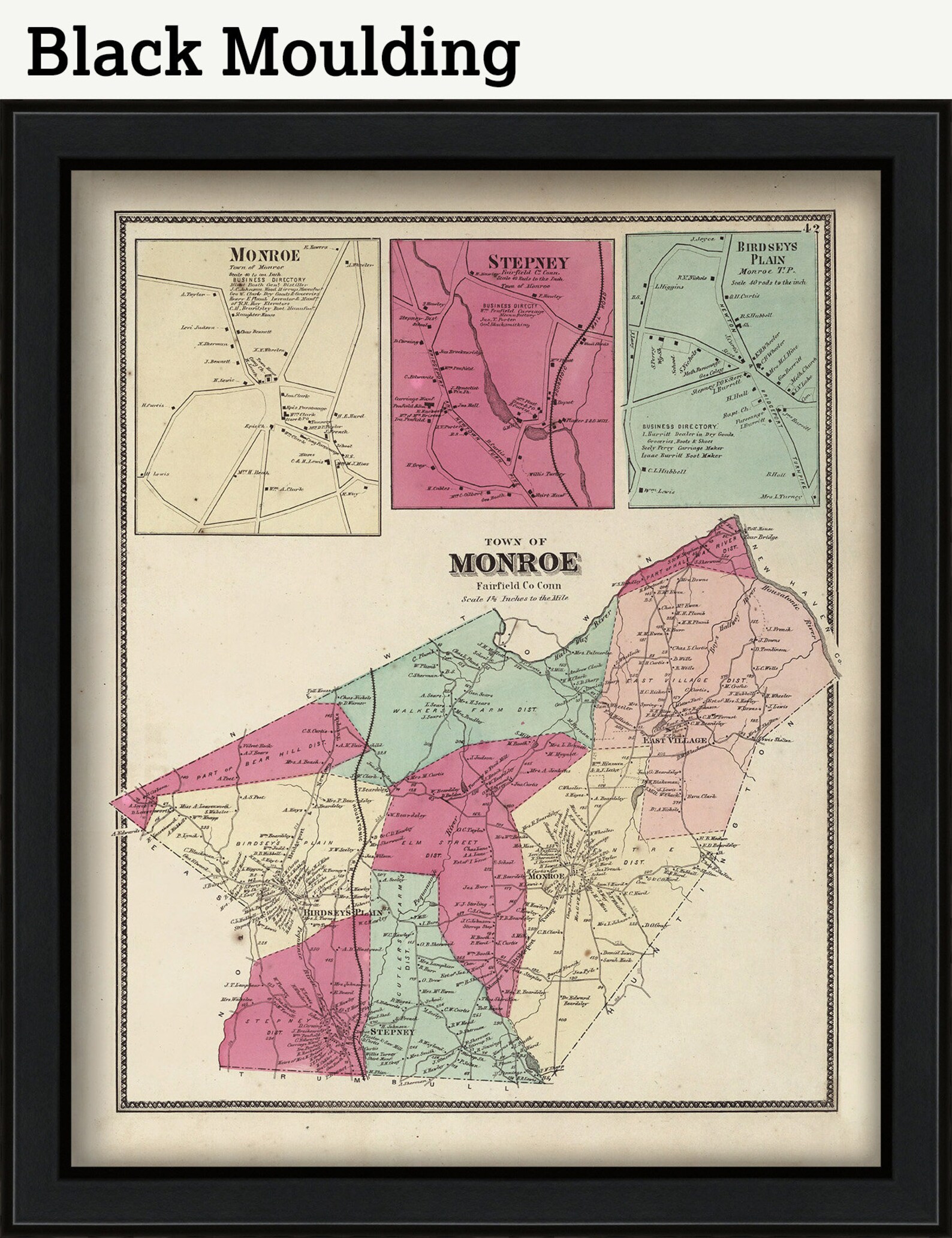 MONROE Connecticut Map 1867 Etsy.de