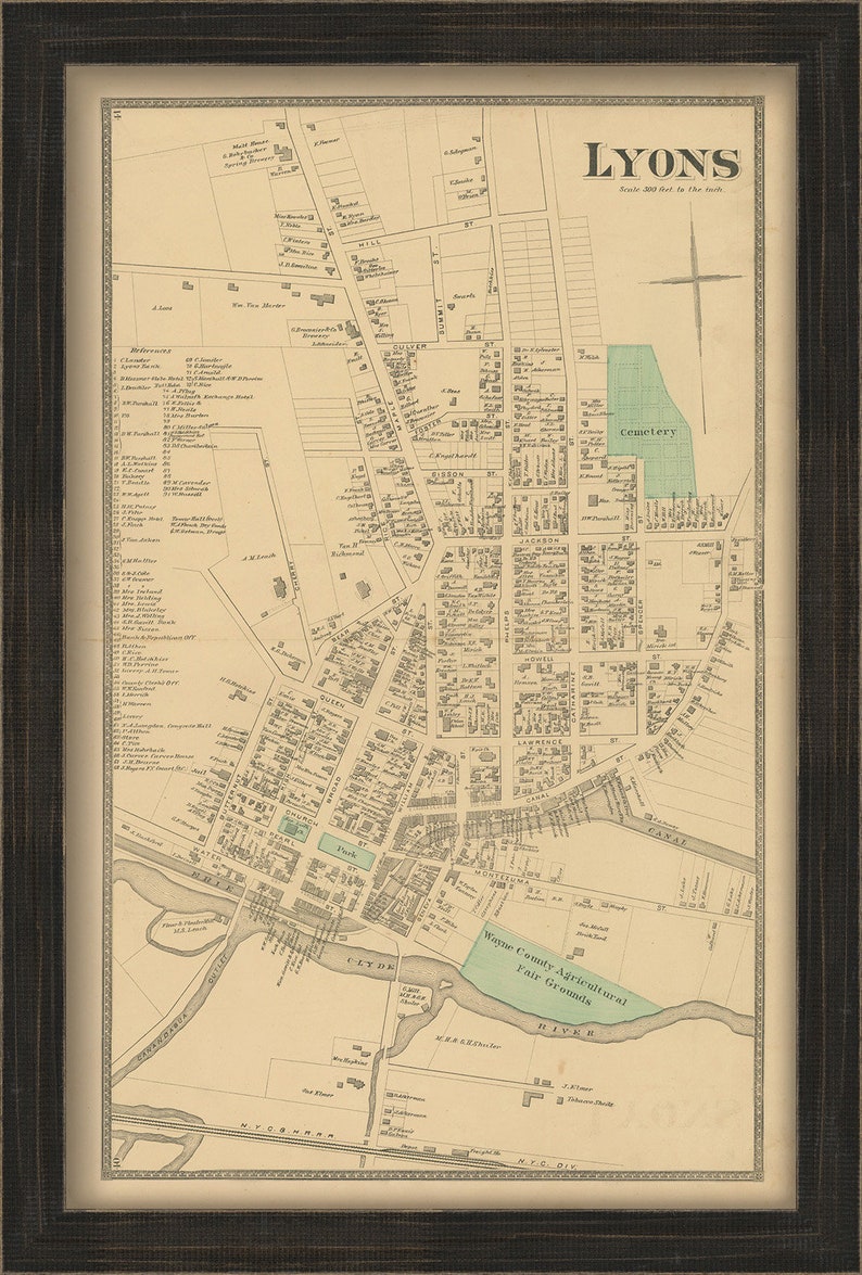 Village of LYONS, New York 1874 Map, Replica and GENUINE ORIGINAL image 1
