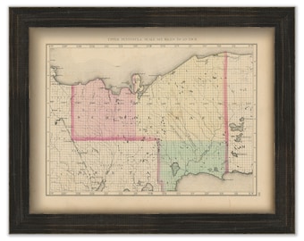 SCHOOLCRAFT COUNTY, Michigan 1873 Map - Replica or Genuine Original