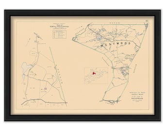 WESTWOOD, Massachusetts 1909 Map - Replica or GENUINE ORIGINAL