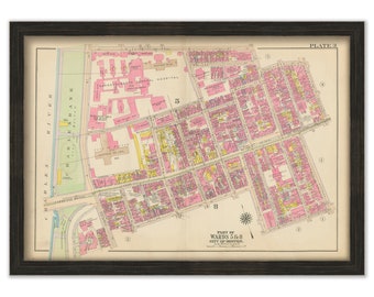 BOSTON, Massachusetts 1917 Map, Plate 3, Beacon Hill, Massachusetts General Hospital  -  Replica or Genuine ORIGINAL