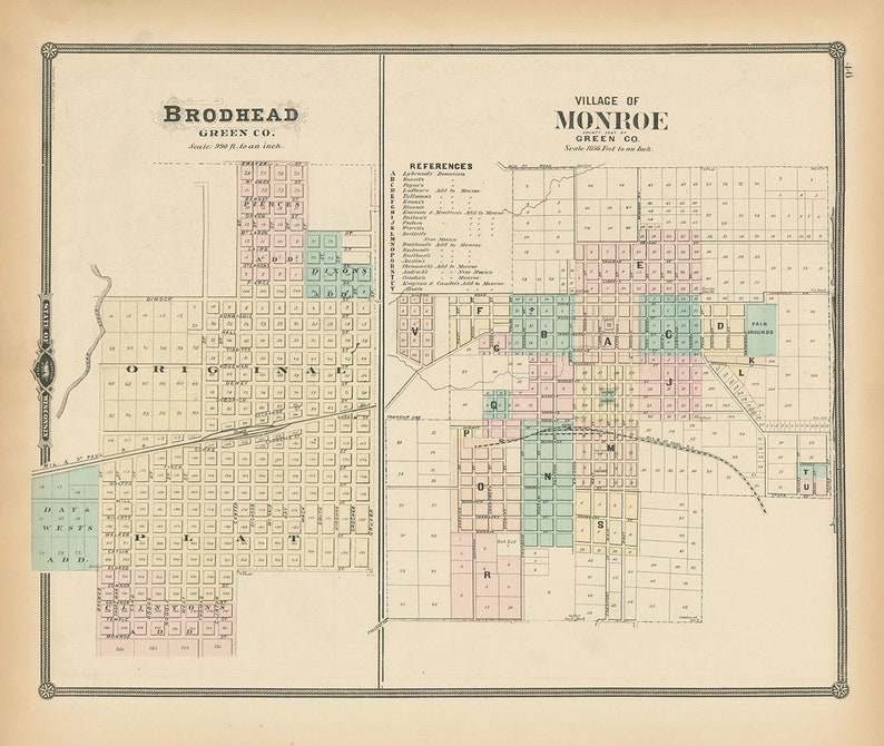 BRODHEAD and MONROE Wisconsin 1878 Map Replica or Genuine Etsy