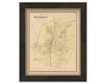 MERIDEN, Connecticut, 1868 Map, Replica or Genuine Original