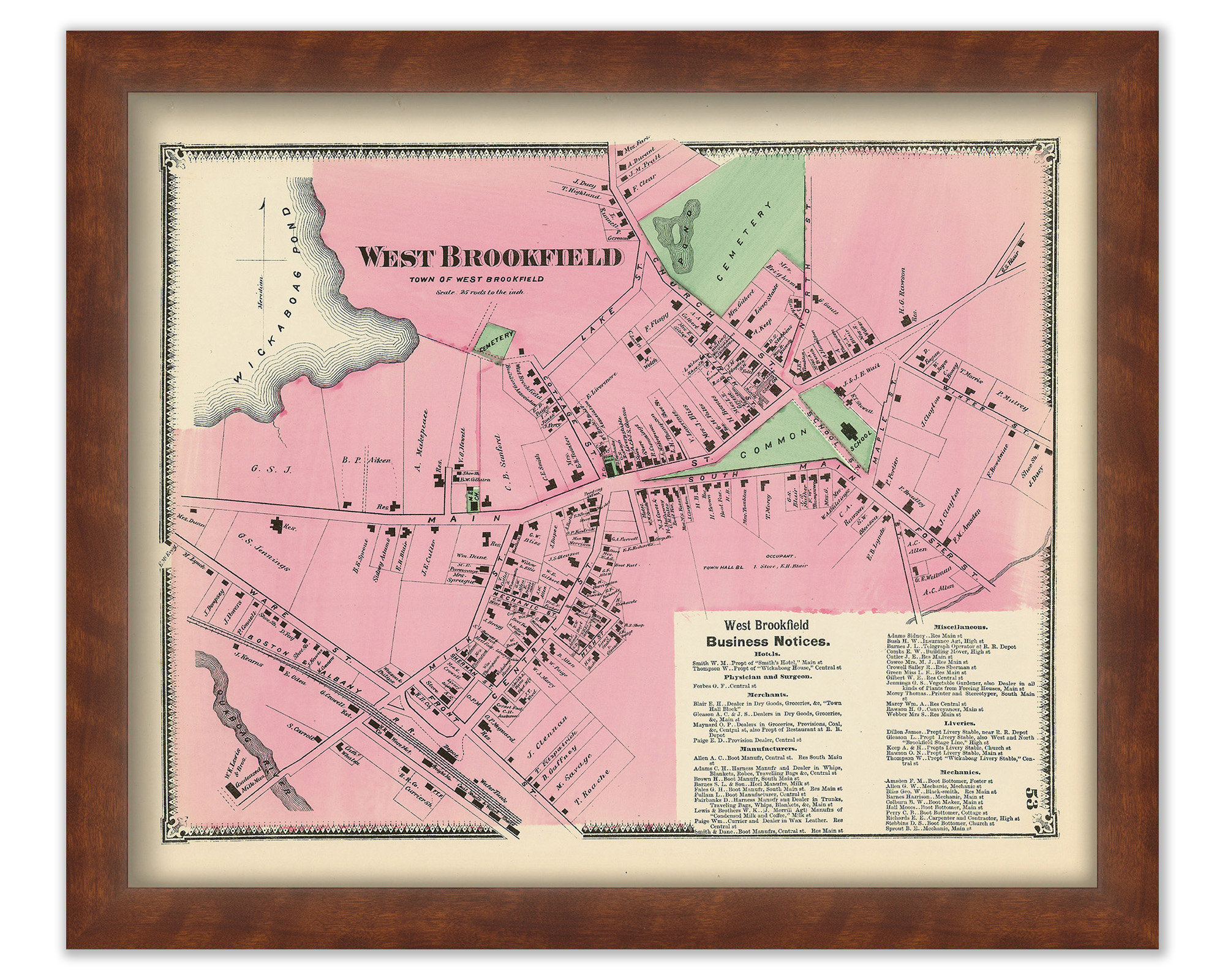 Brookfield Massachusetts 1830 Old Town Map Reprint Roads Place Names