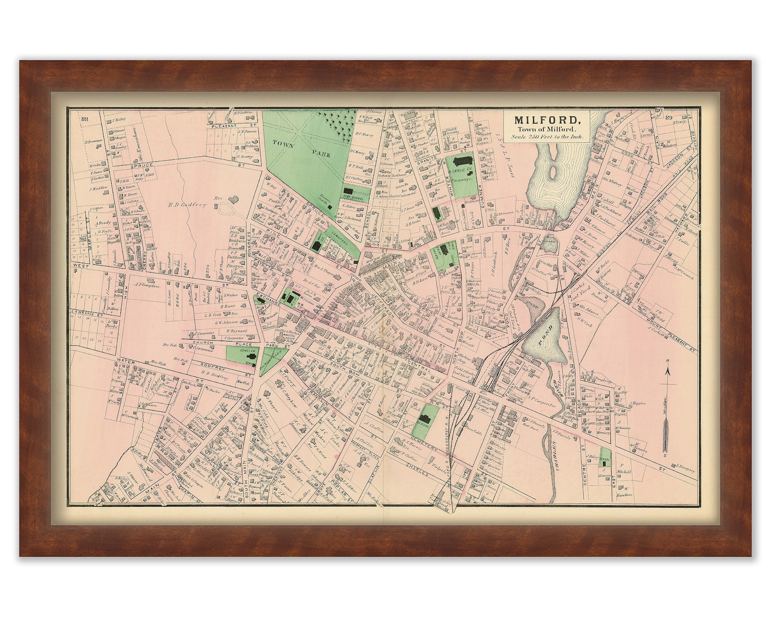 Village of MILFORD Massachusetts 1870 Map Etsy