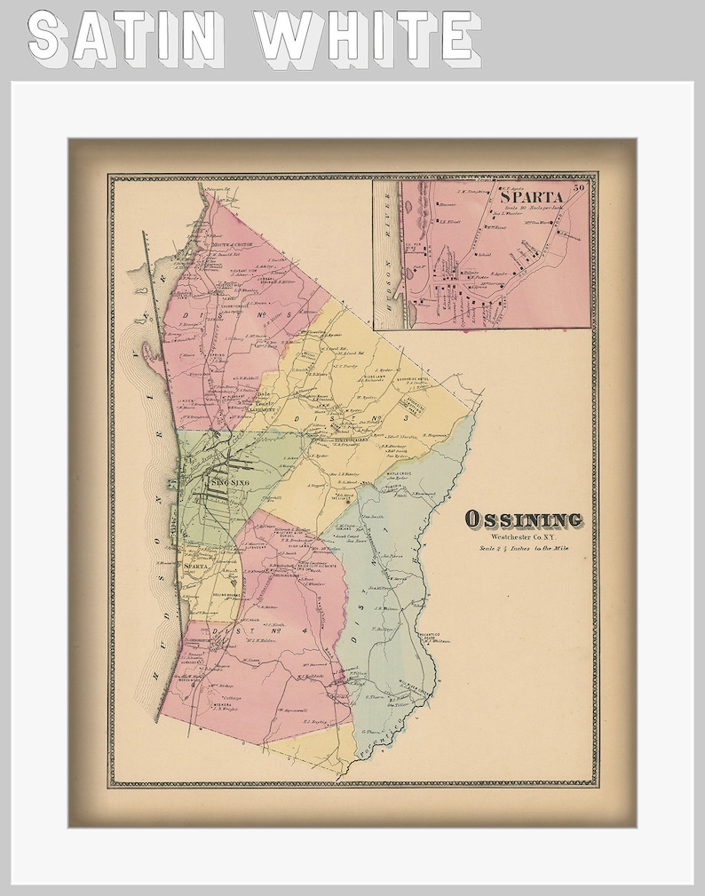 Town of OSSINING New York 1868 Map Etsy