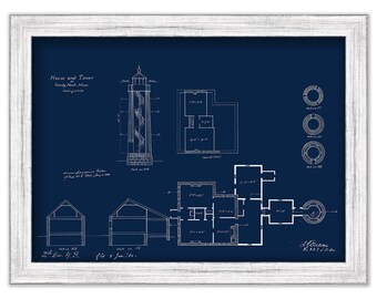 SANDY NECK LIGHTHOUSE, Cape Cod, Massachusetts  - Blueprint Drawing and Plan of the Lighthouse as it was in 1880.